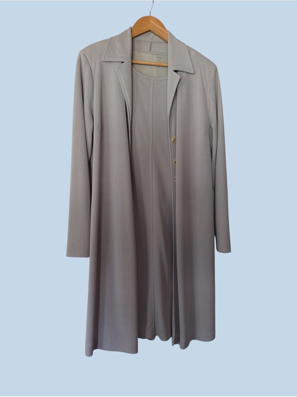 Light Gray Long Open/Button Front 2 piece Coat Dress